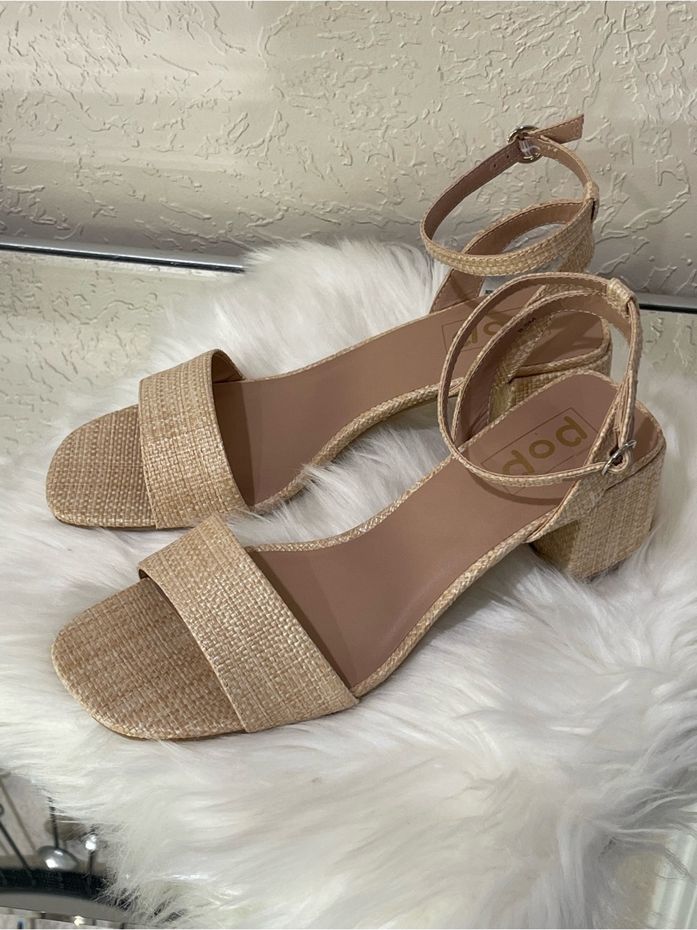 pop Neutral Beige Ankle-Strap Block Heel Sandals